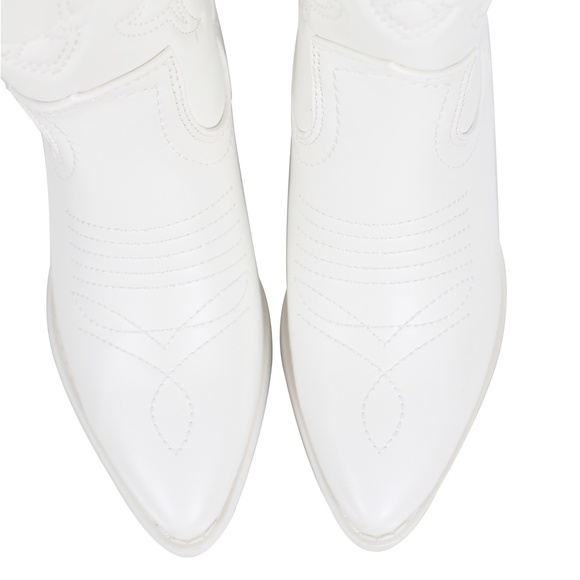 White Faux Leather Cowboy  Pull On Boot - Picture 5 of 7